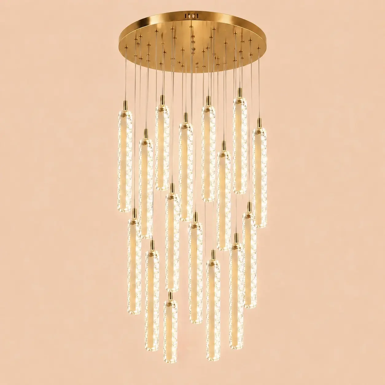Solen-lustra led cu 16 pendule cristal si telecomanda