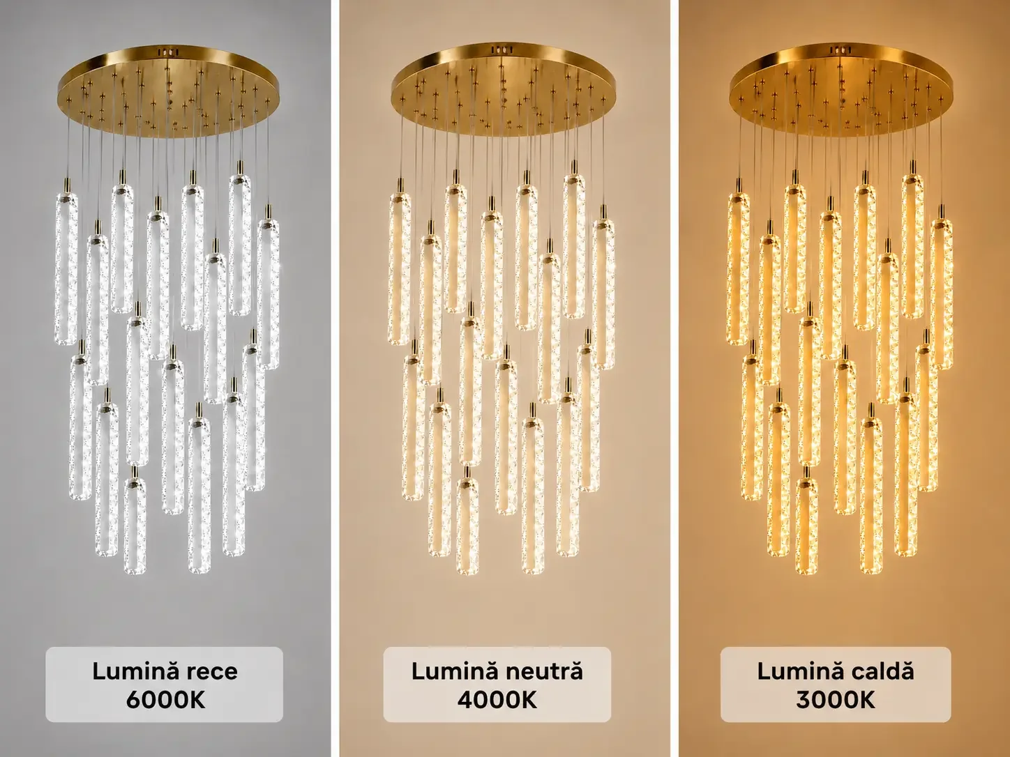 Solen-lustra led cu 16 pendule cristal si telecomanda