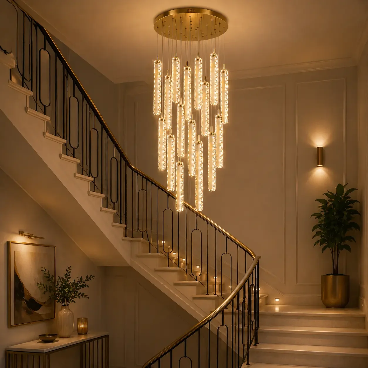 Solen-lustra led cu 16 pendule cristal si telecomanda