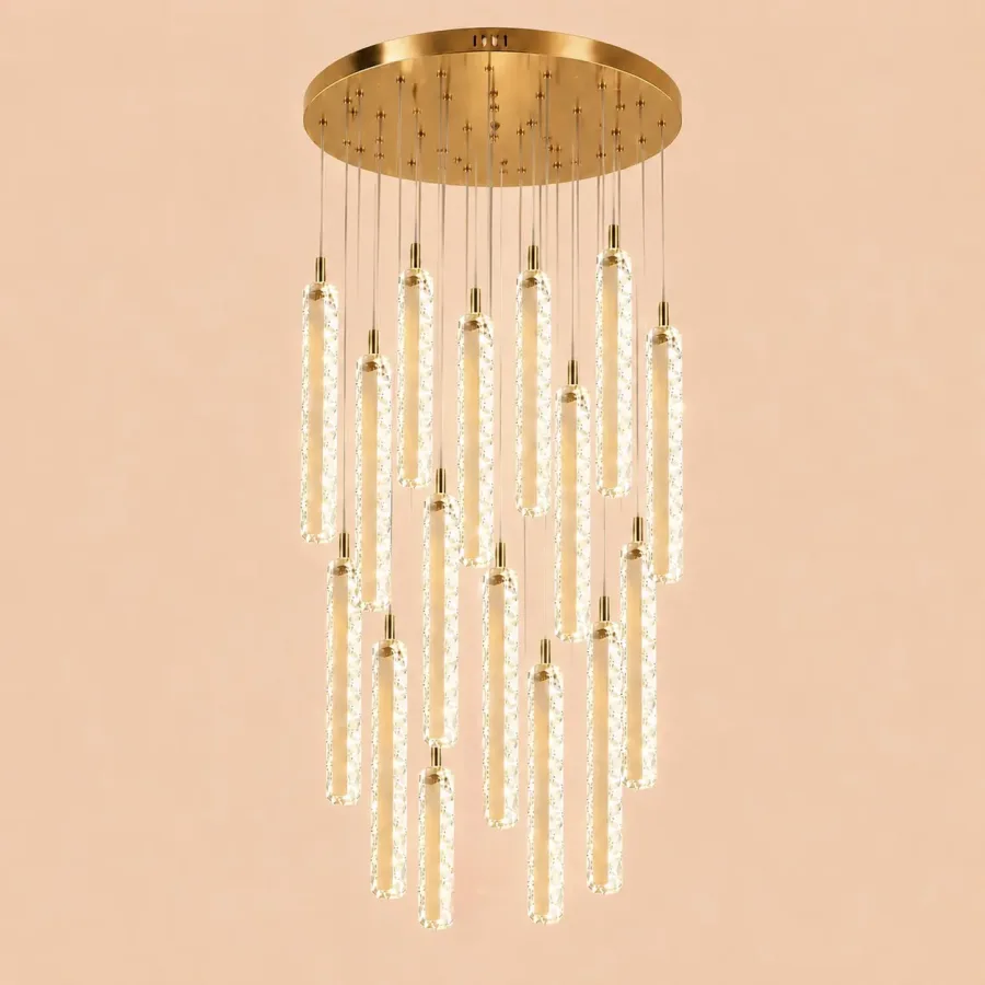 Solen-lustra led cu 16 pendule cristal si telecomanda