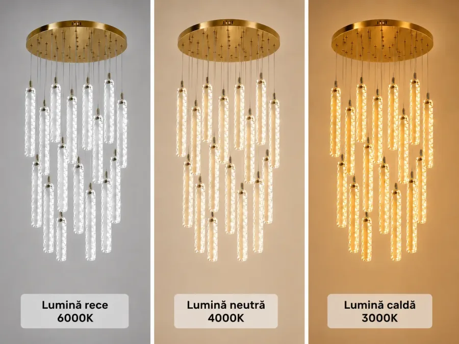 Solen-lustra led cu 16 pendule cristal si telecomanda