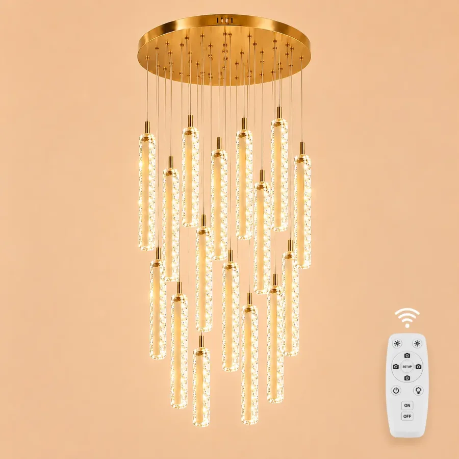 Solen-lustra led cu 16 pendule cristal si telecomanda