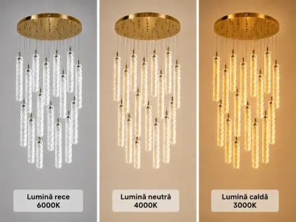 Solen-lustra led cu 16 pendule cristal si telecomanda