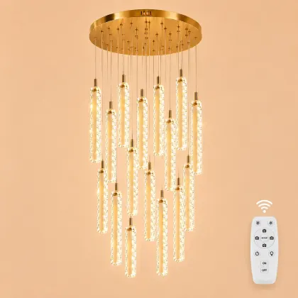 Solen-lustra led cu 16 pendule cristal si telecomanda