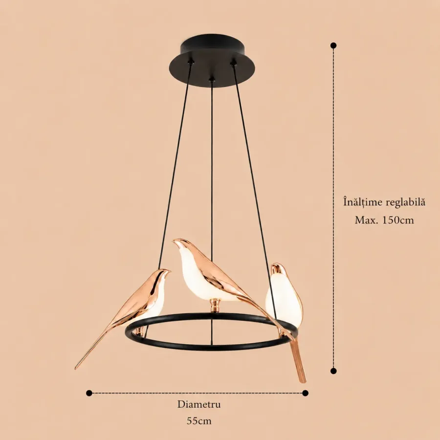 Bird-lustra led 3 pasari reglabila