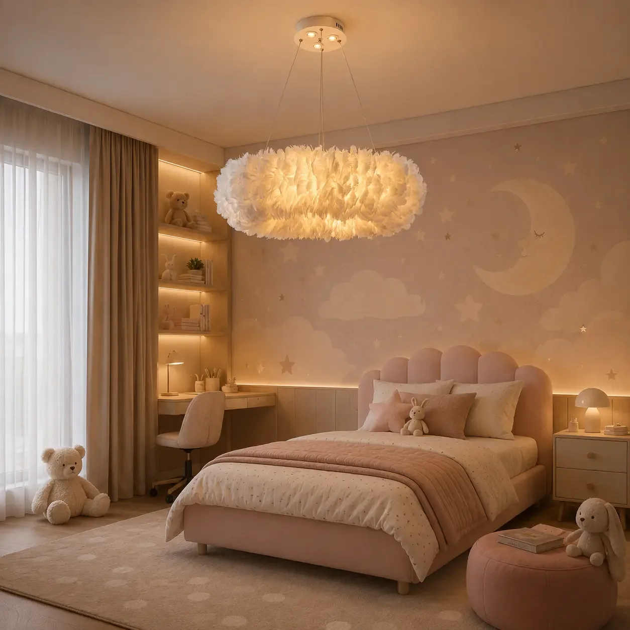 Cozy Cloud-pendul din pene cu becuri+Led