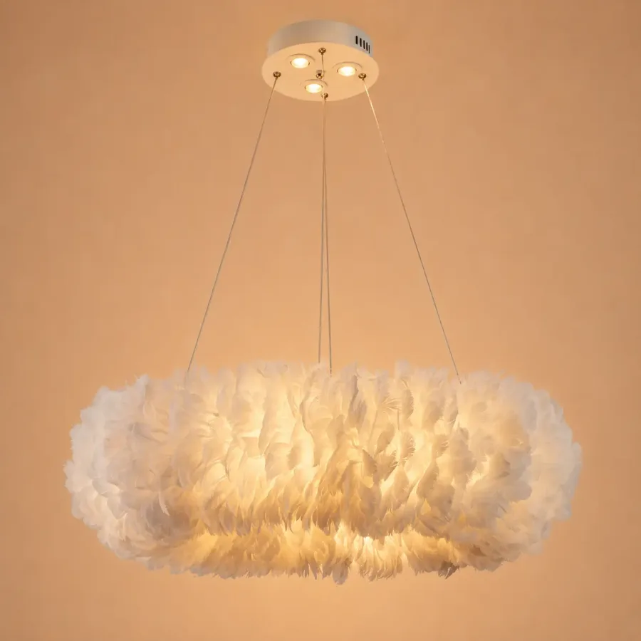 Cozy Cloud-pendul din pene cu becuri+Led