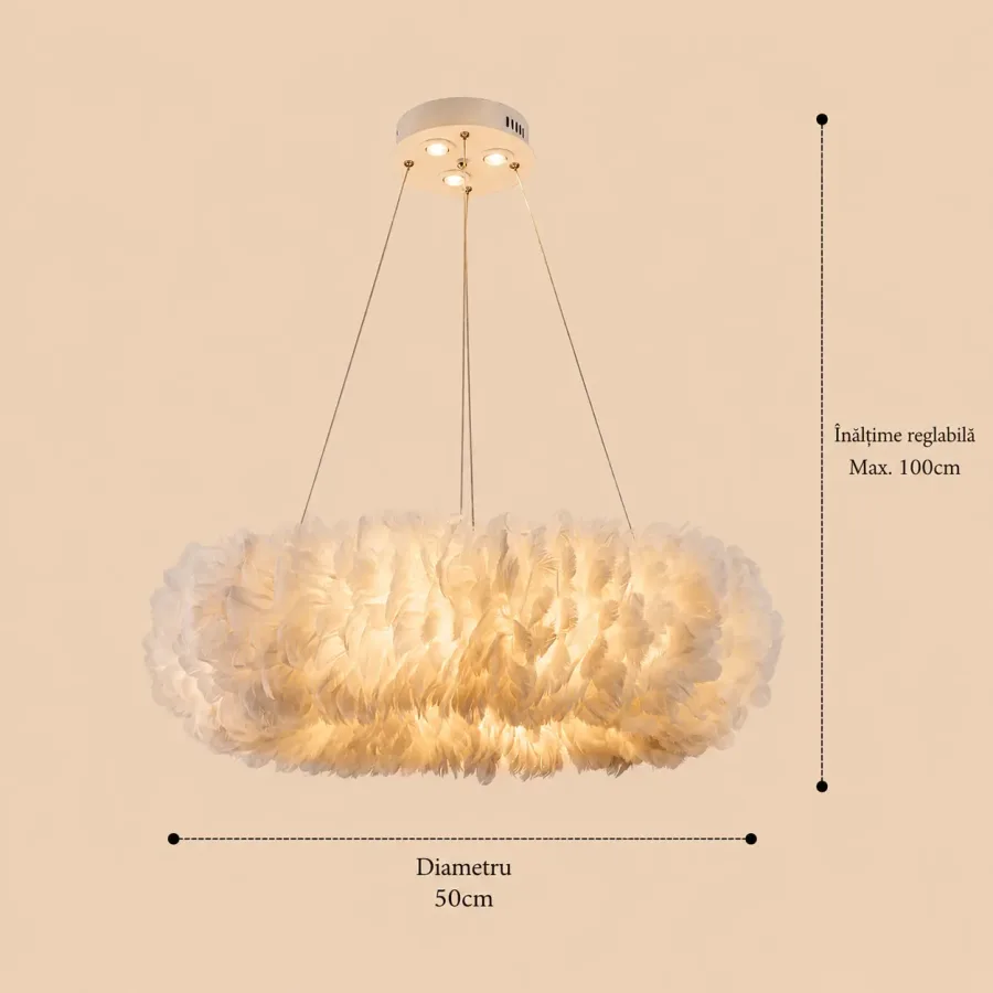 Cozy Cloud-pendul din pene cu becuri+Led