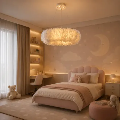 Cozy Cloud-pendul din pene cu becuri+Led