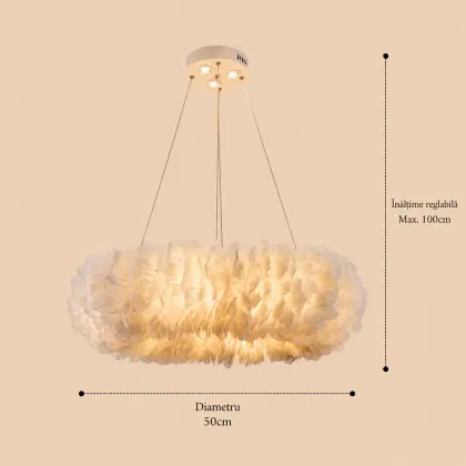 Cozy Cloud-pendul din pene cu becuri+Led