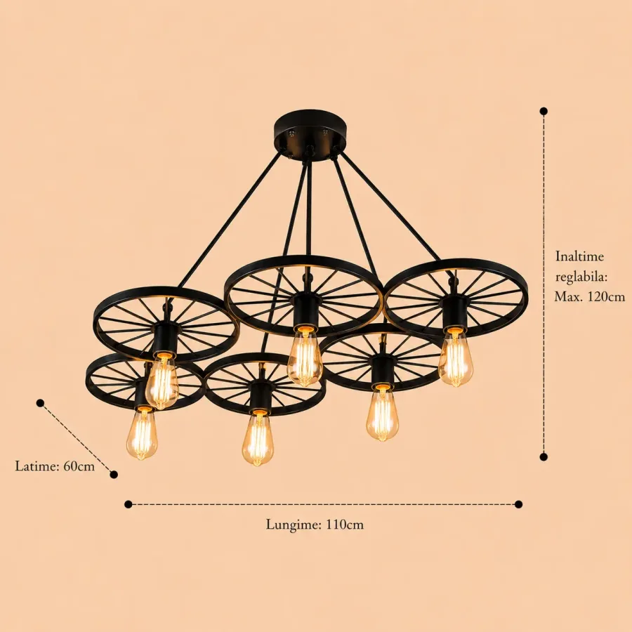 Borin-lustra din metal cu 6 becuri