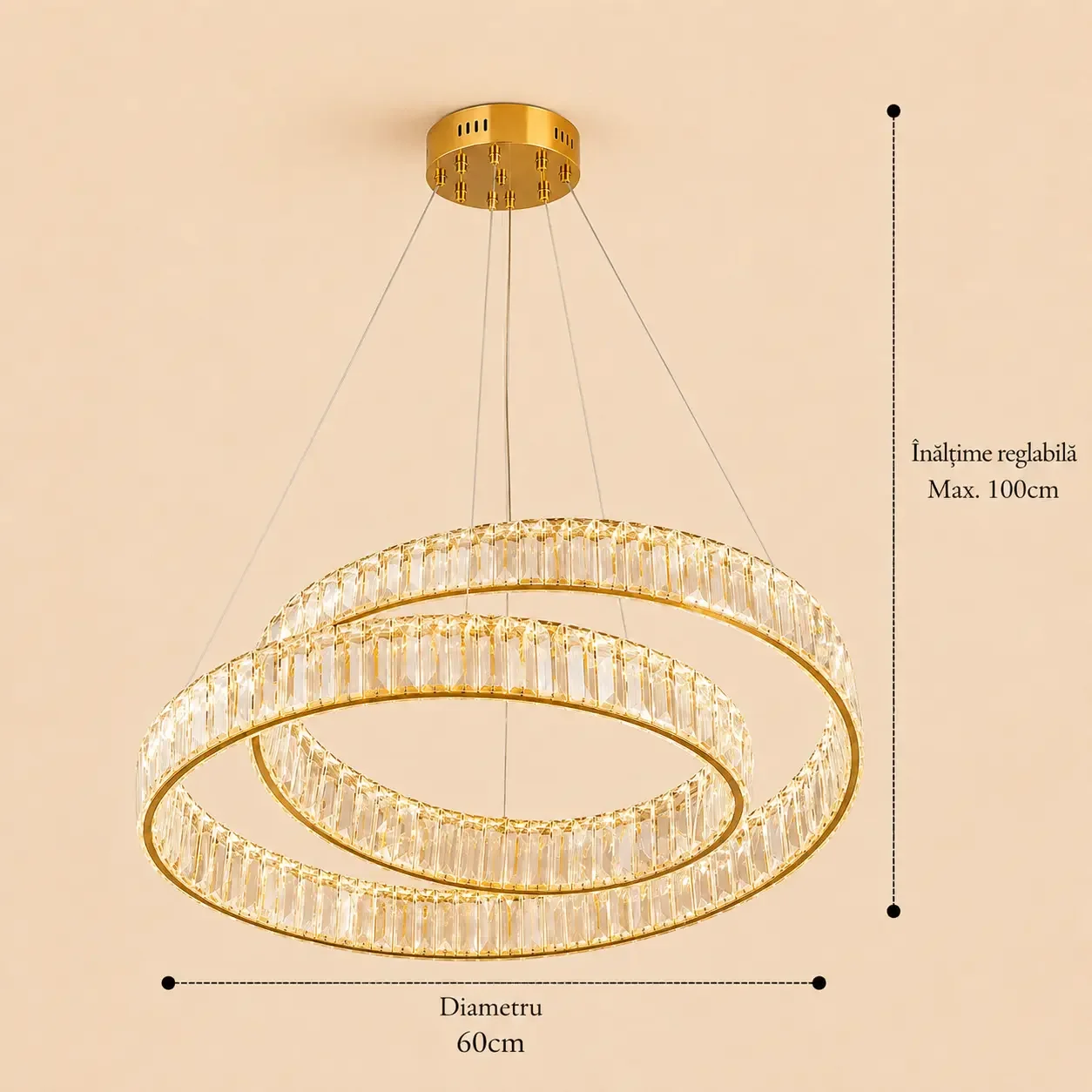 Arvia-lustra led luxury diam.60cm cu cristale si telecomanda