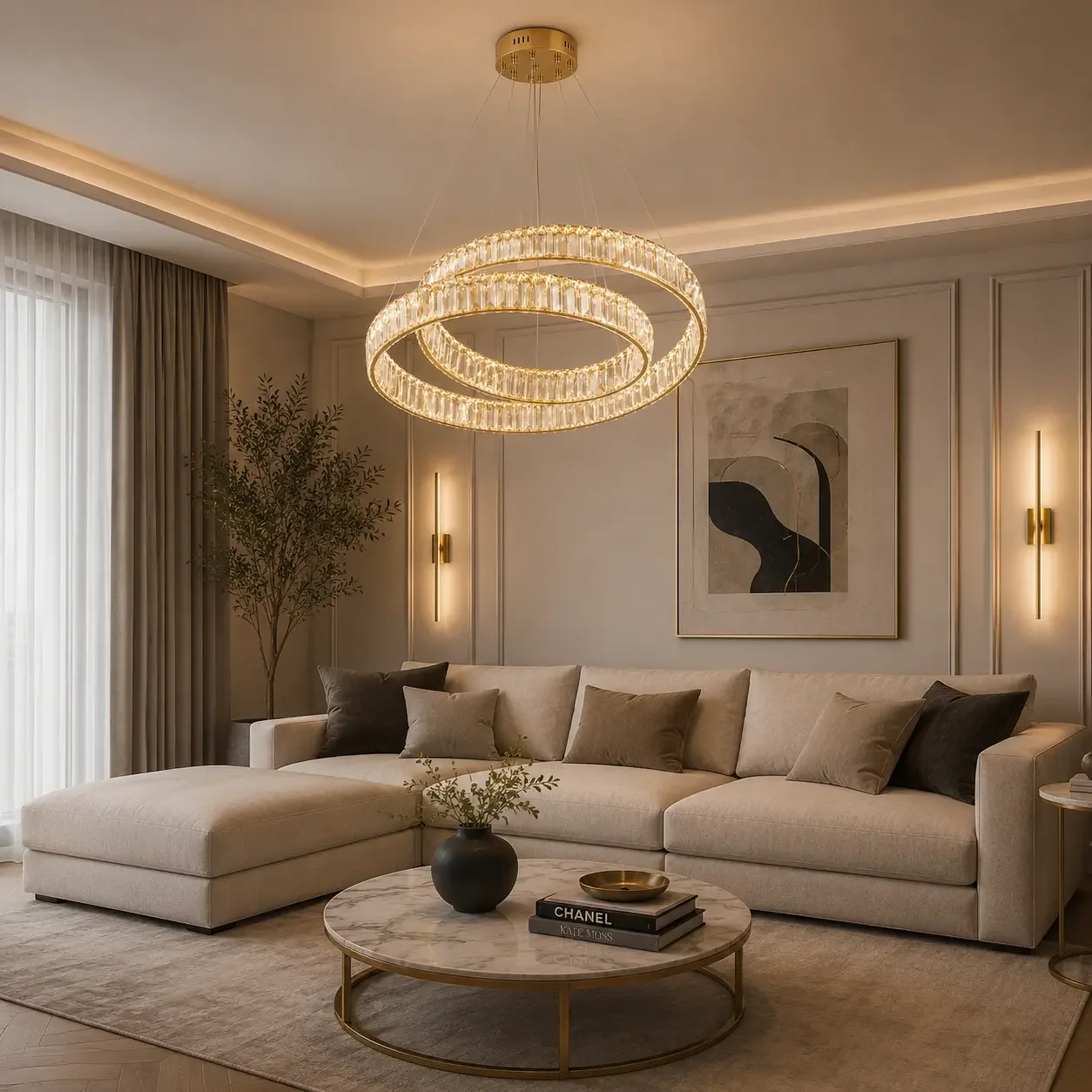 Arvia-lustra led luxury diam.60cm cu cristale si telecomanda