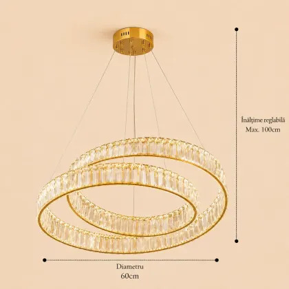 Arvia-lustra led luxury diam.60cm cu cristale si telecomanda