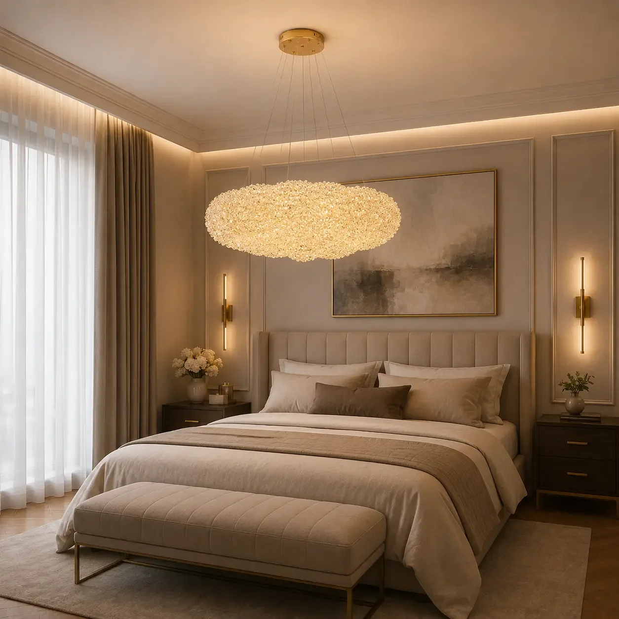 Celia-lustra led norisor aurie cu pietre de cristal