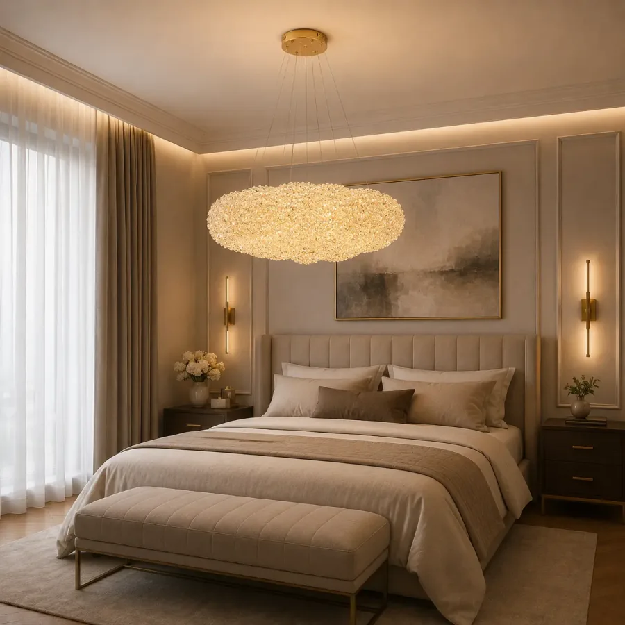 Celia-lustra led norisor aurie cu pietre de cristal