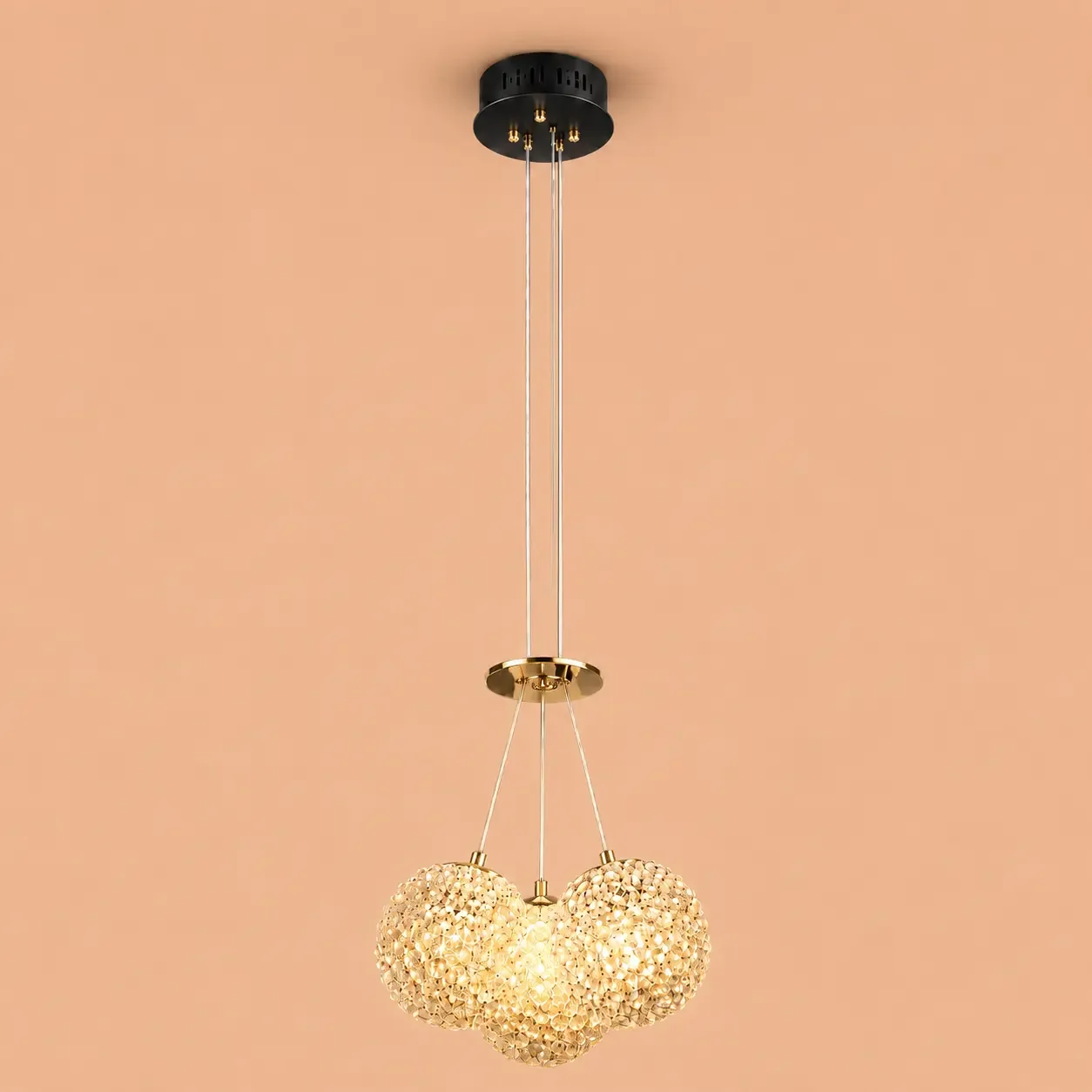 Celia-lustra led aurie cu 3 bile de cristal