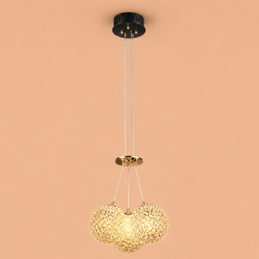 Celia-lustra led aurie cu 3 bile de cristal