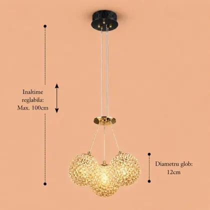 Celia-lustra led aurie cu 3 bile de cristal