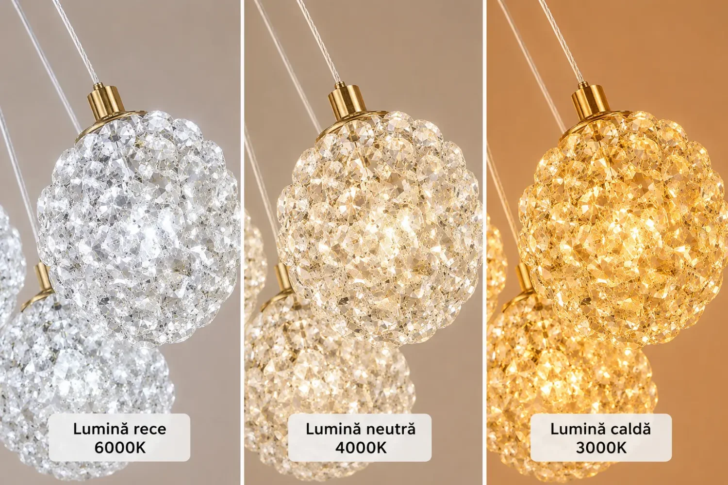 Celia-lustra led aurie cu 5 bile de cristal