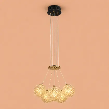 Celia-lustra led aurie cu 5 bile de cristal