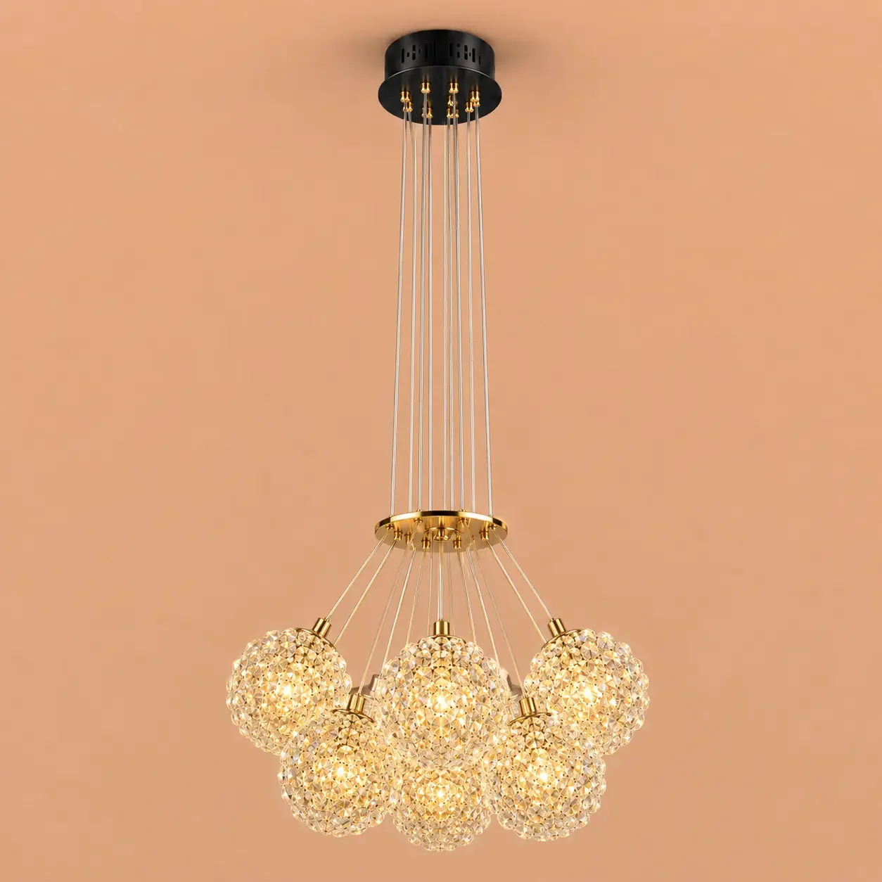 Celia-lustra led aurie cu 7 bile de cristal