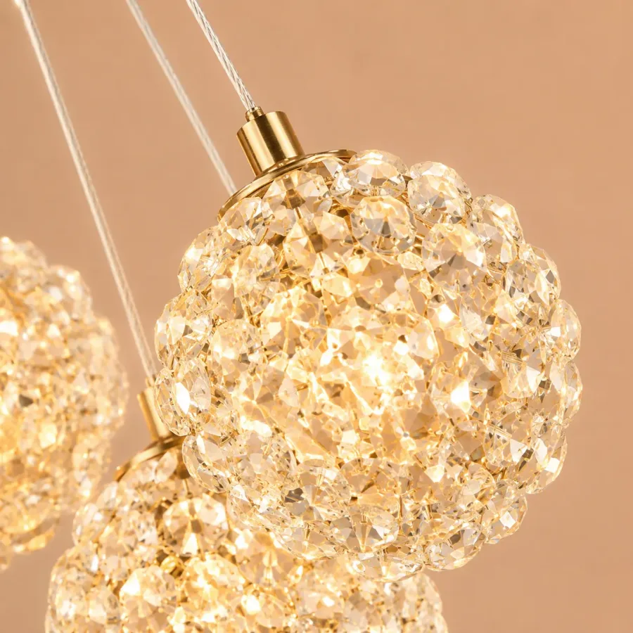 Celia-lustra led aurie cu 7 bile de cristal