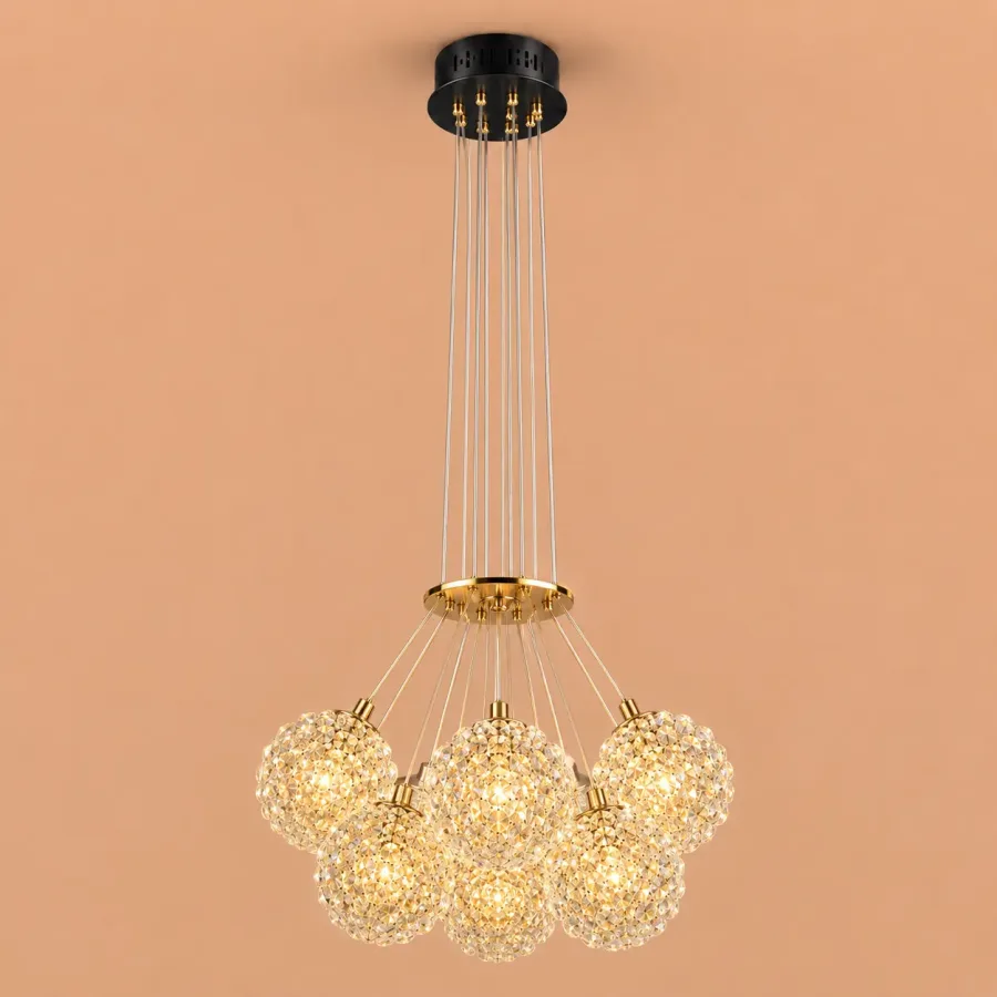 Celia-lustra led aurie cu 7 bile de cristal