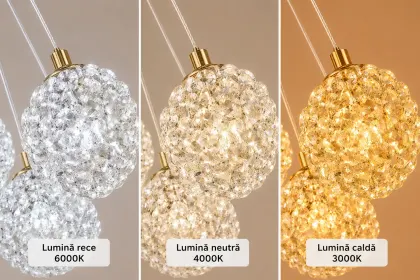 Celia-lustra led aurie cu 7 bile de cristal