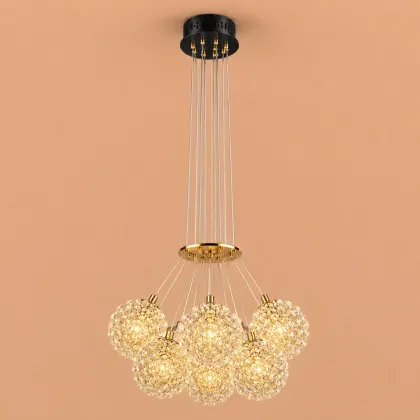 Celia-lustra led aurie cu 7 bile de cristal