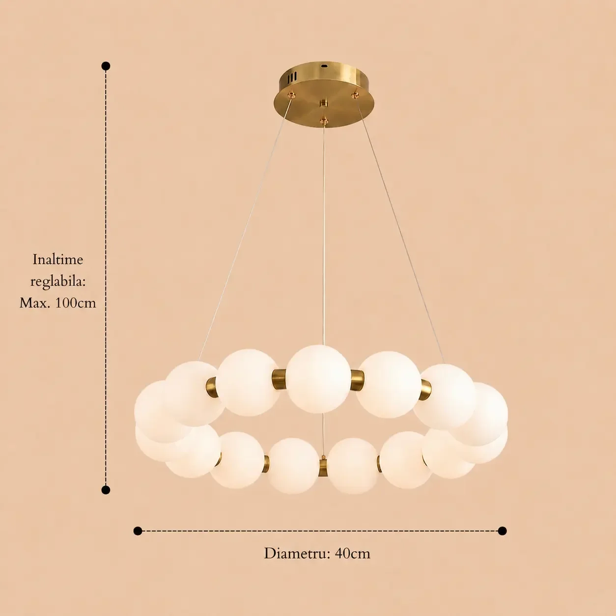 Aural-Lustra led cu globuri albe Diam.40cm