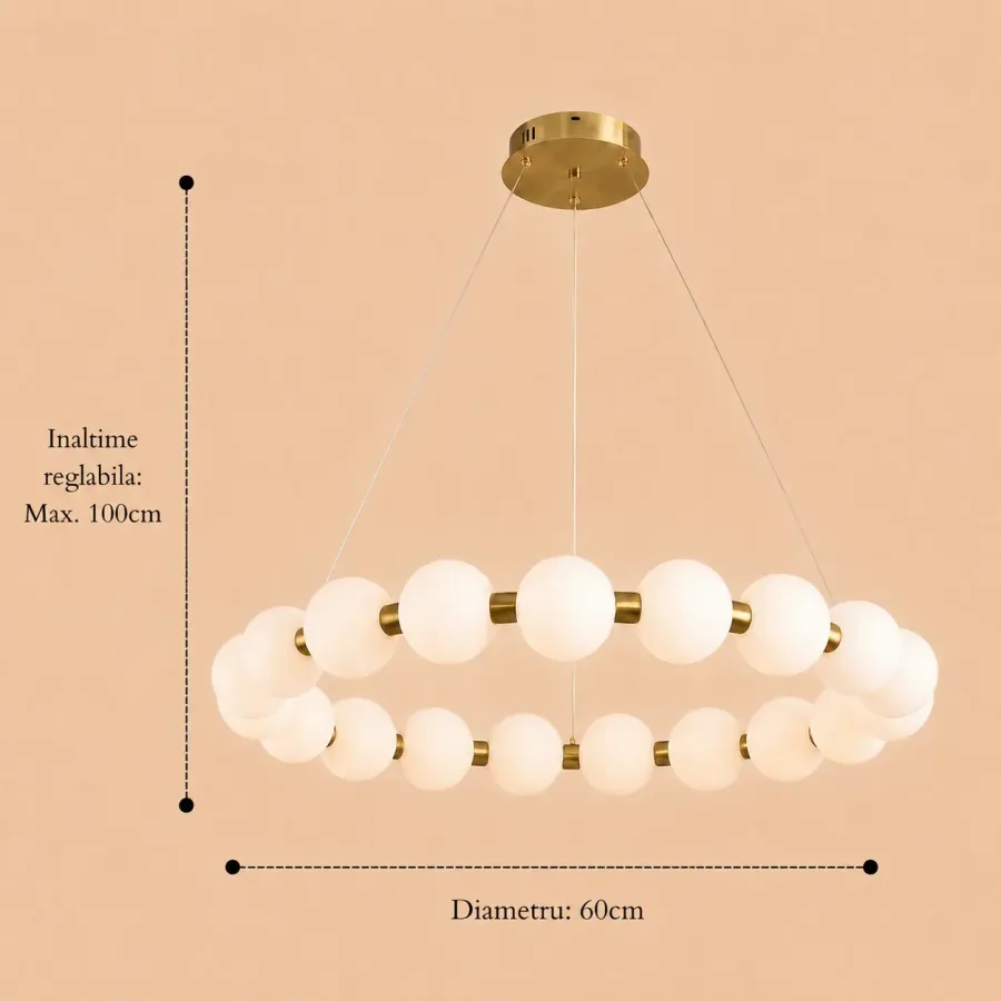 Aural-Lustra led cu globuri albe Diam.60cm