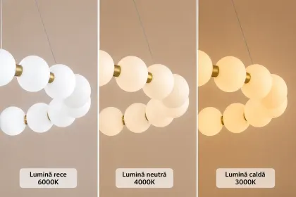 Aural-Lustra led cu globuri albe Diam.60cm