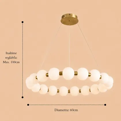 Aural-Lustra led cu globuri albe Diam.60cm