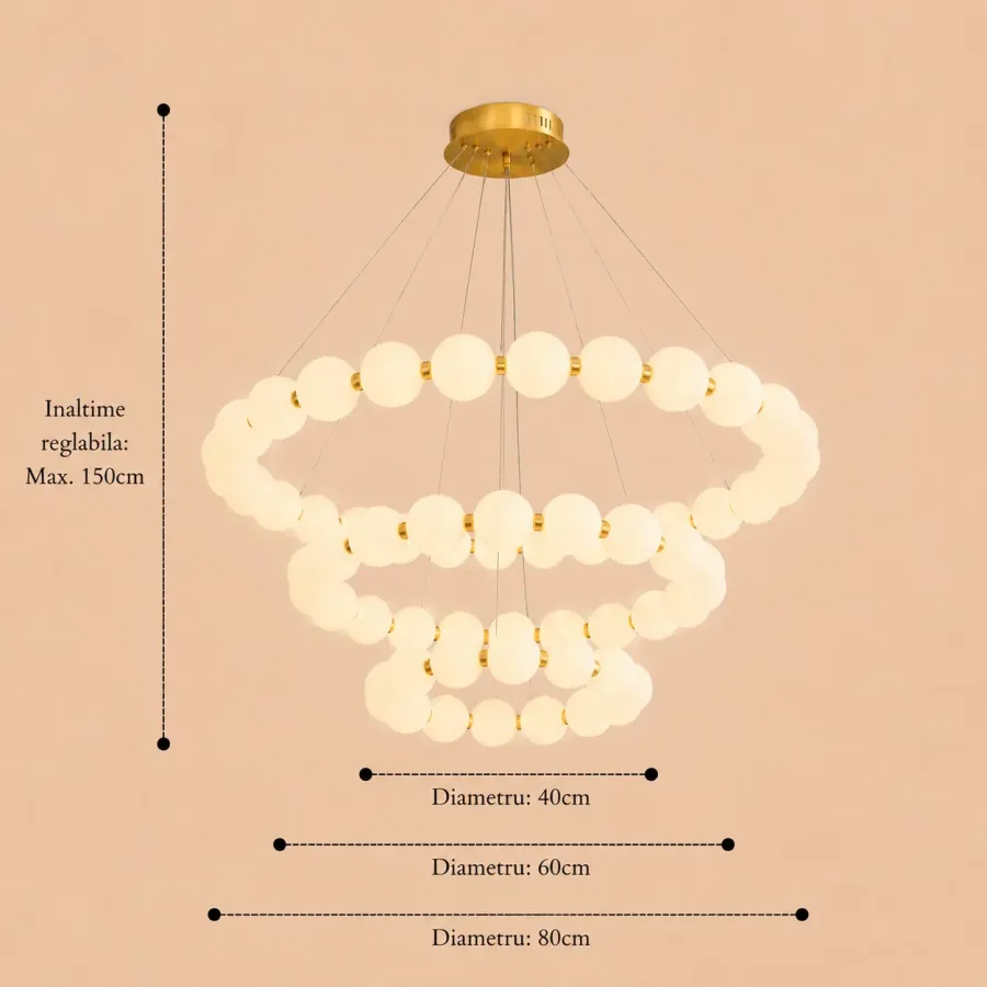 Aural-Lustra led cu globuri albe Diam.80cm