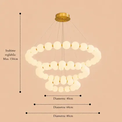 Aural-Lustra led cu globuri albe Diam.80cm