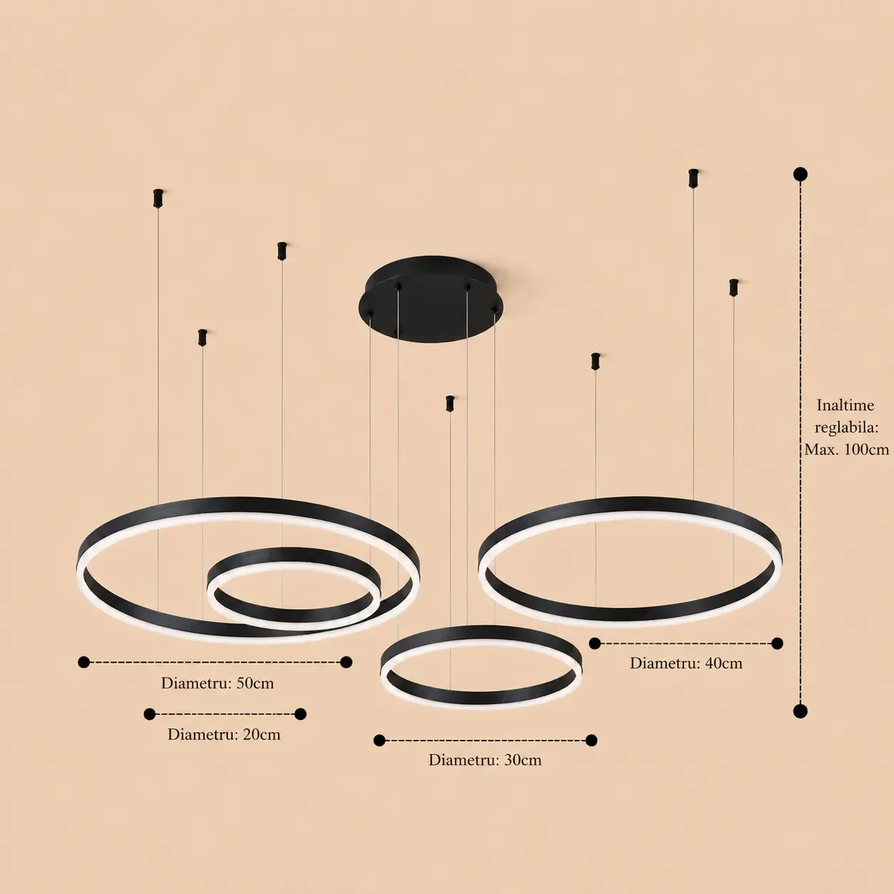 Vega-Lustra led minimalista cu cercuri reglabile