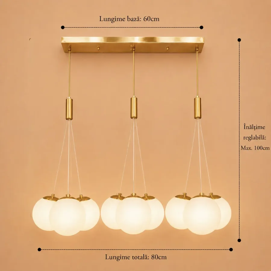 Zenith-lustra glob alb mat cu 9 becuri