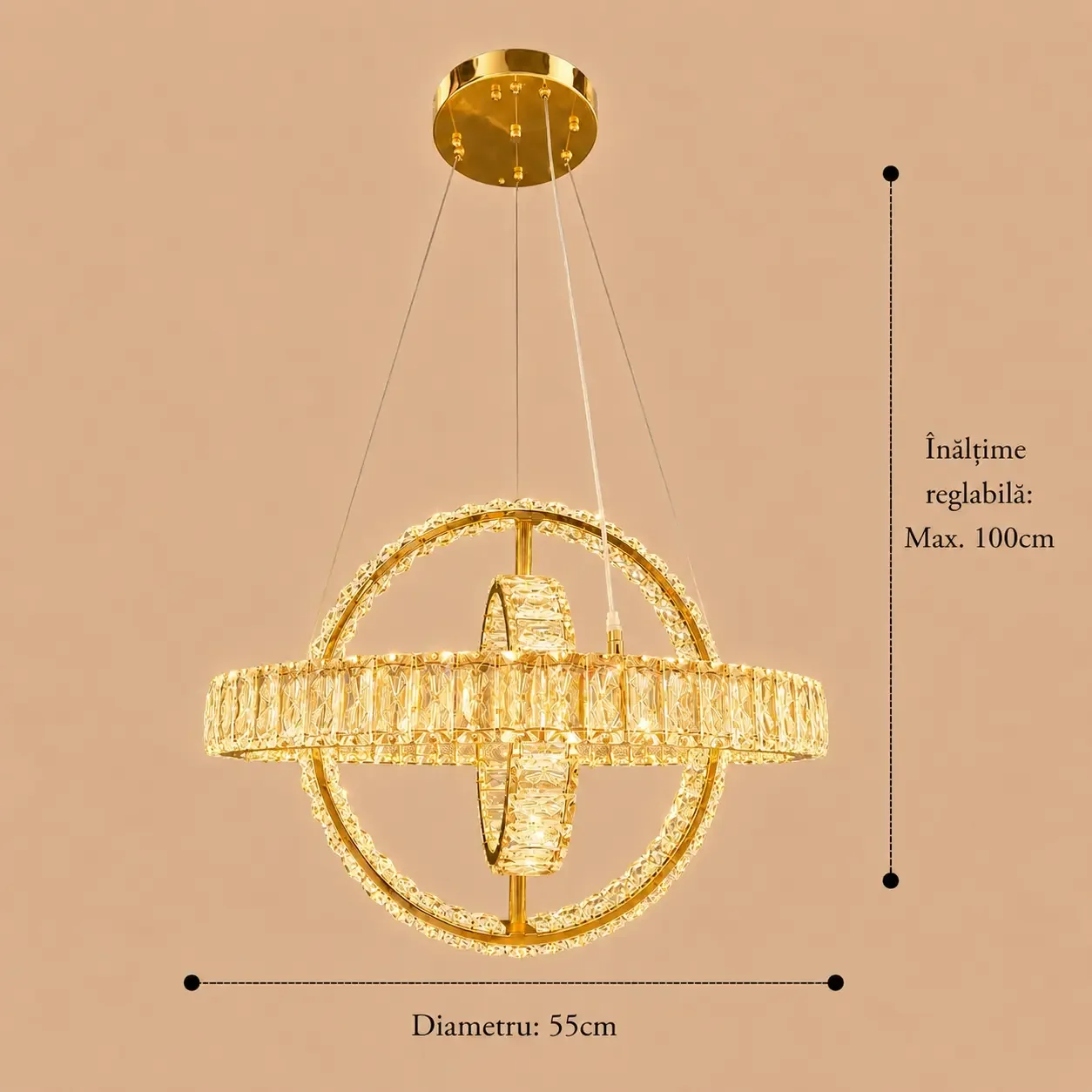 Angie-lustra led luxury cu cristale si telecomanda
