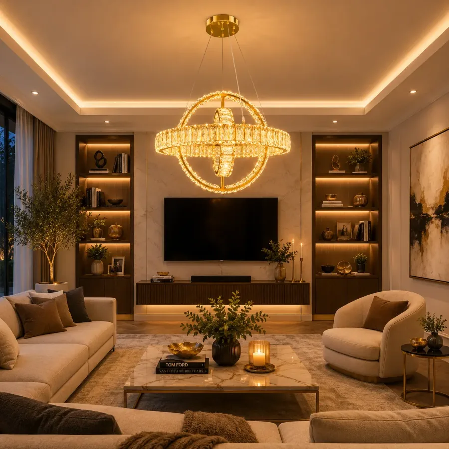 Angie-lustra led luxury cu cristale si telecomanda