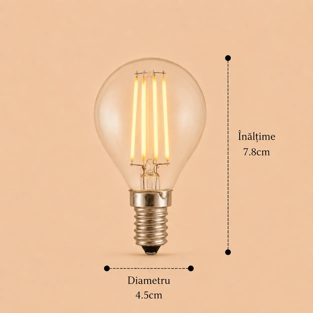 Bec Led Filament 4W E14 lumina neutra model G45