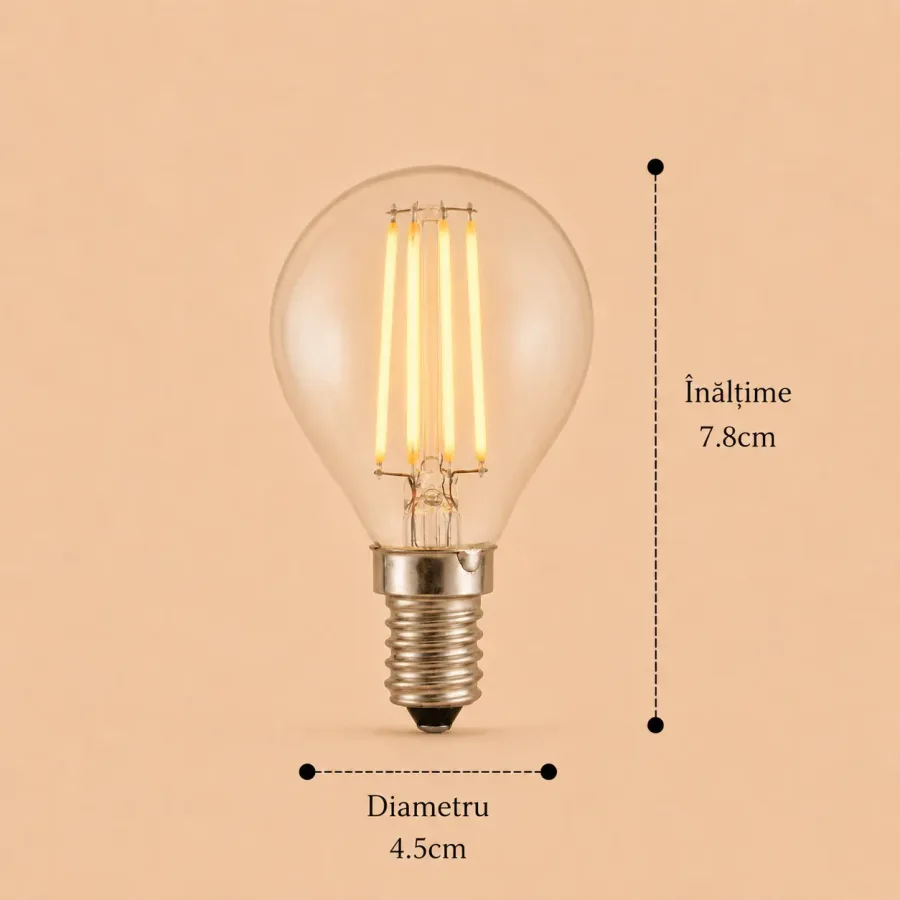 Bec Led Filament 4W E14 lumina calda model G45
