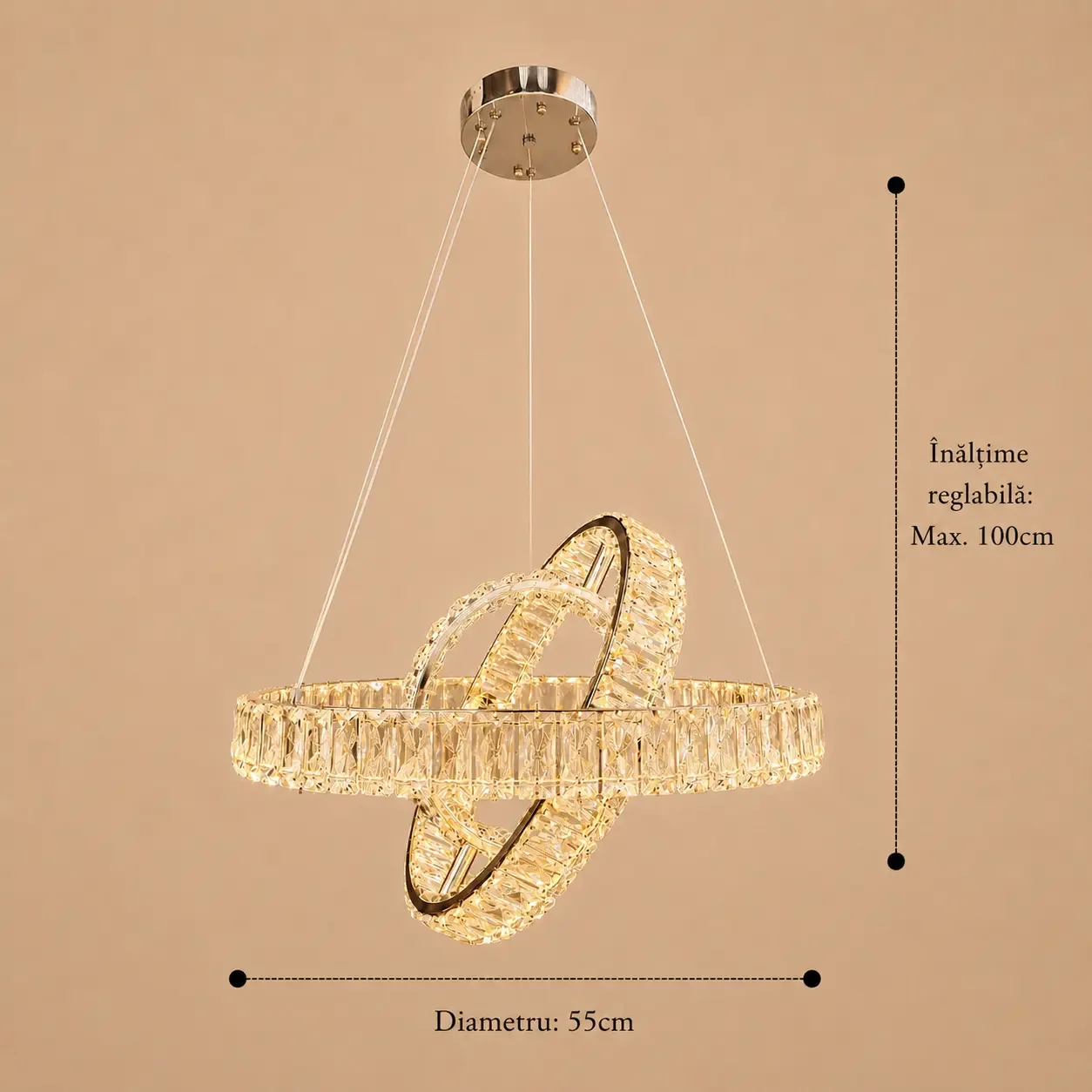 Angie-lustra led luxury cu cristale si telecomanda