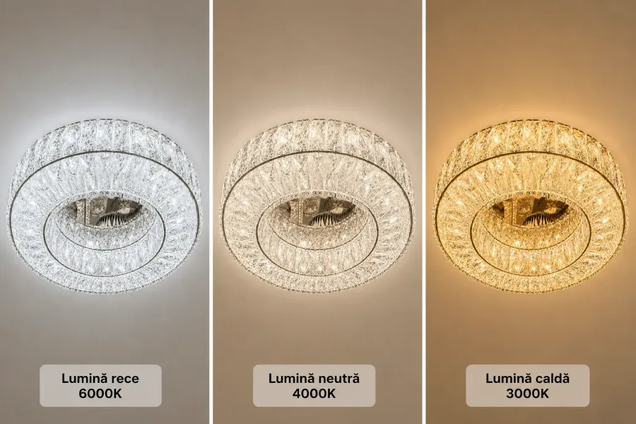 Calis-lustra led aplicata Diam.40cm cu cristale si telecomanda