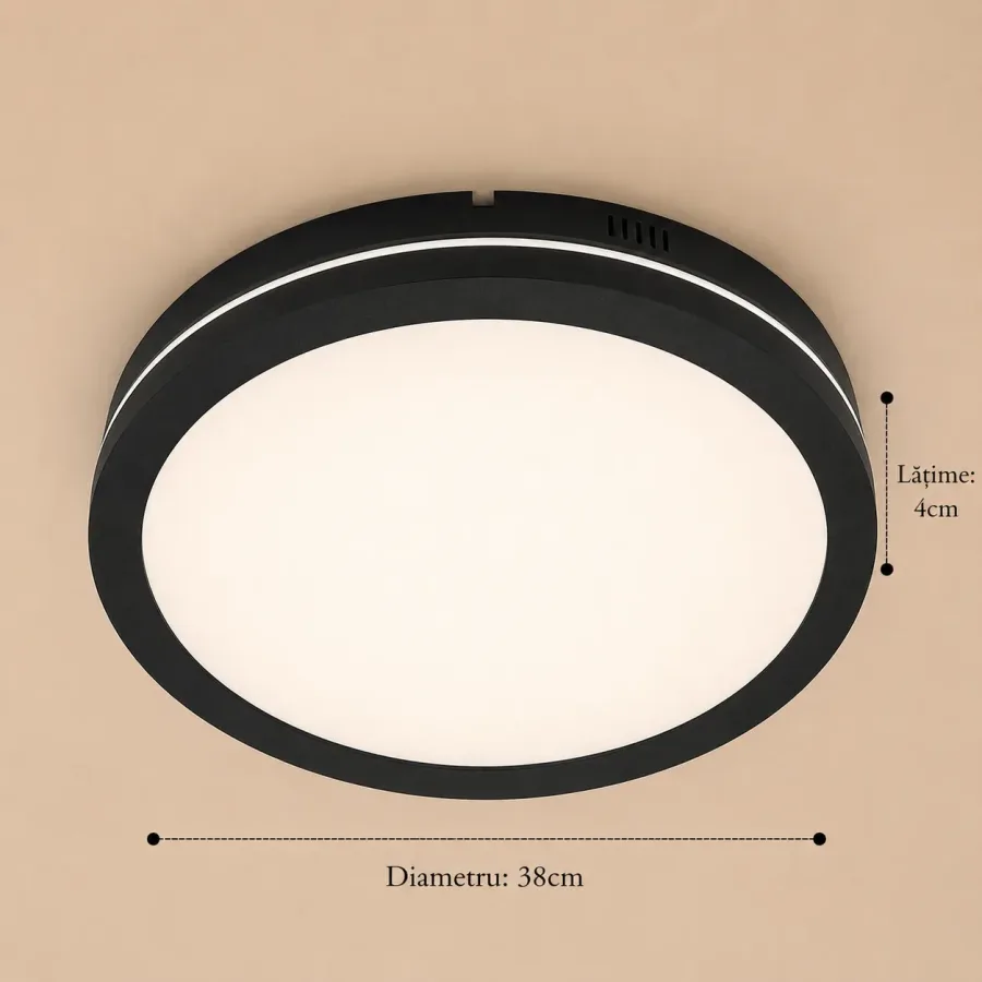 Freya-plafoniera led Diam.38cm cu rama neagra