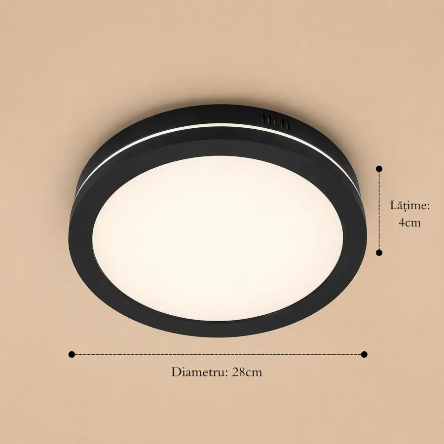 Freya-plafoniera led Diam.28cm cu rama neagra