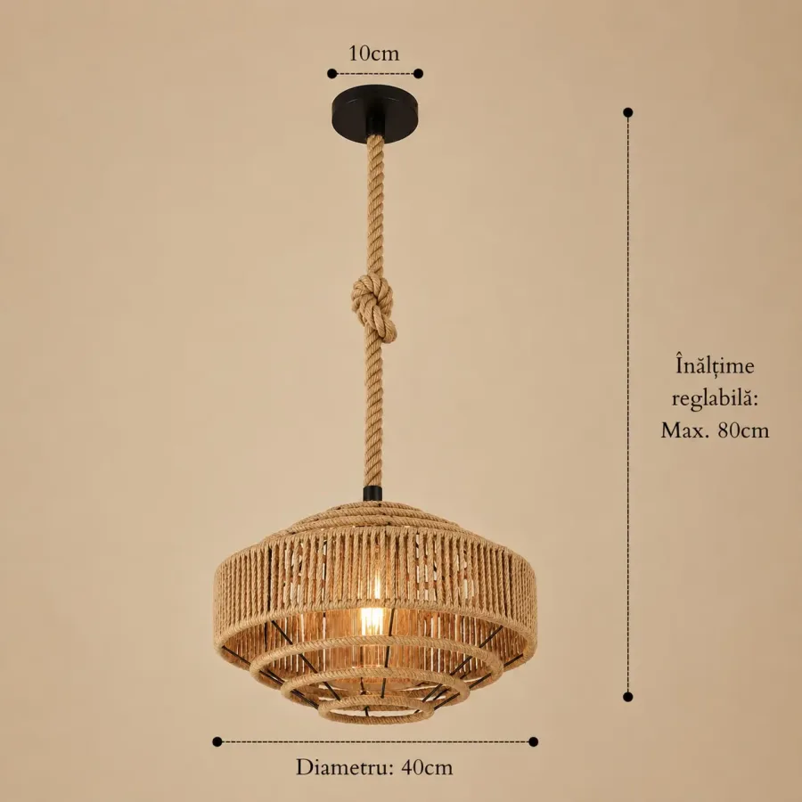Rut-pendul rustic din funie Diam.40cm