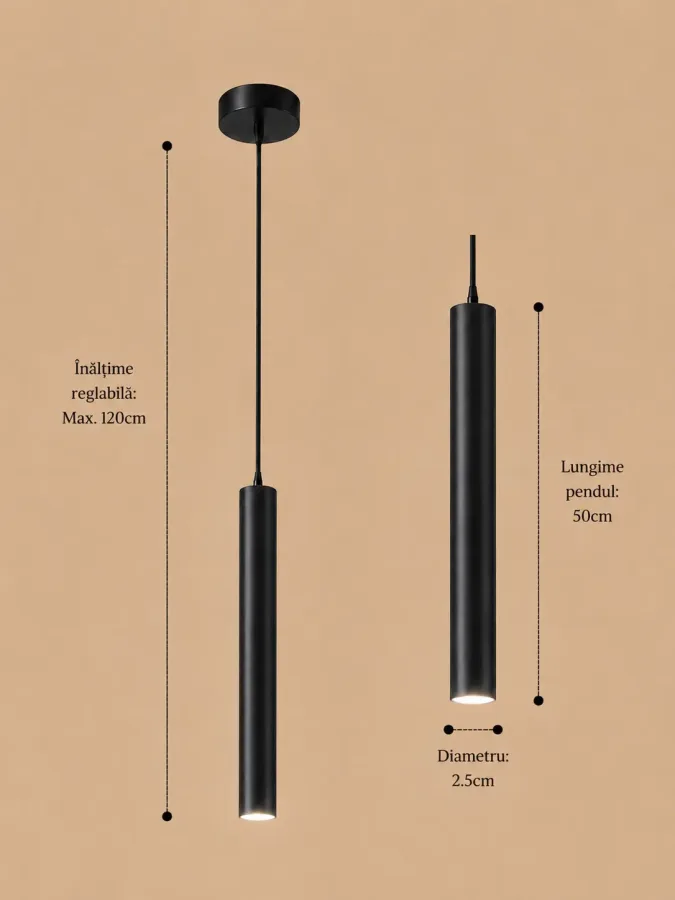 Basic-pendul led cilindric negru