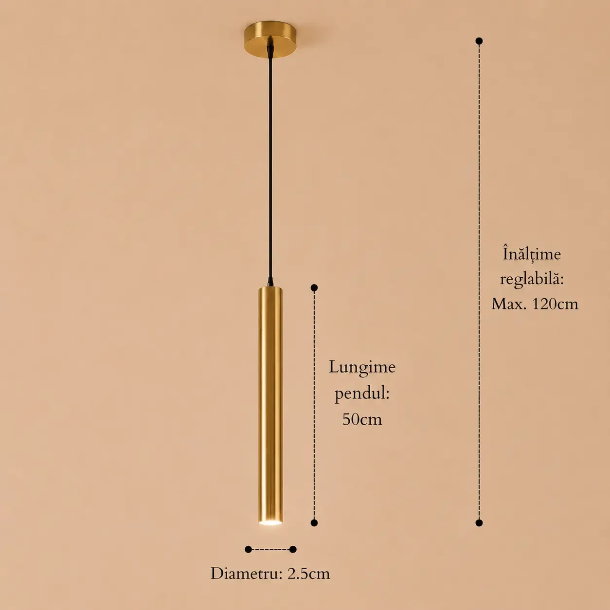 Basic-pendul led cilindric auriu