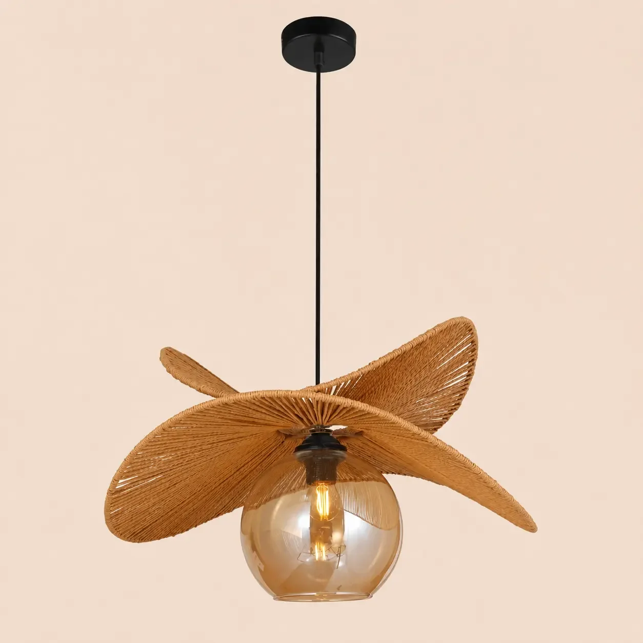 Terra-pendul din ratan cu glob de sticla Diam.40cm